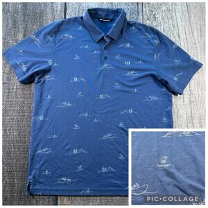 Travis Mathew Boats Buoy Polo Shirt Mens XL Blue Cotton Polyester